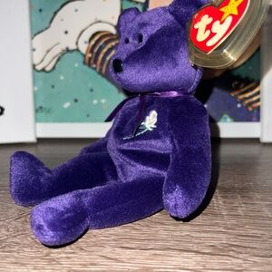 Vintage 1997 Princess Diana Tribute Ty Beanie Baby Plush Bear in Deep Purple